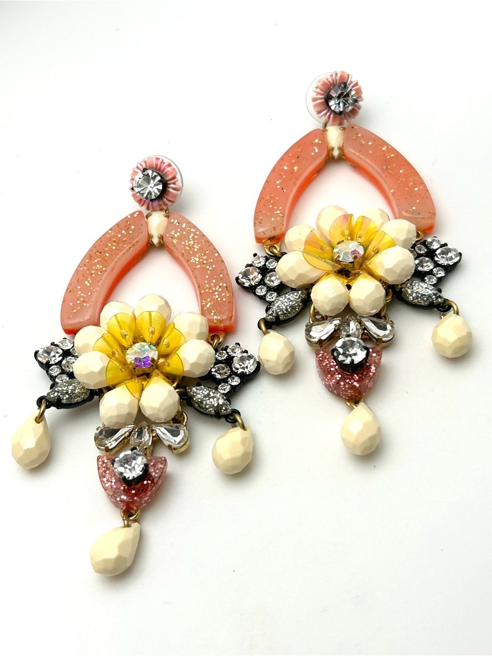 J. Crew Resin Glitter Sequin Jeweled Beaded Drop Earrings